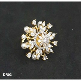DR03WHGO Affordable wedding fashion artificial american diamond gold plated Ring
