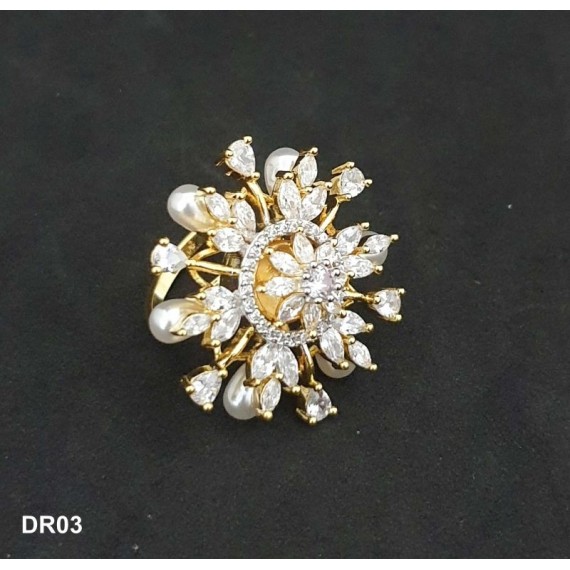 DR03WHGO Affordable wedding fashion artificial american diamond gold plated Ring