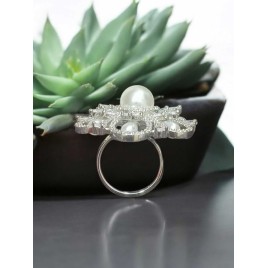 Regal Pearl & Zircon Cocktail Ring |American Diamond ring for woman | DR04WHRH