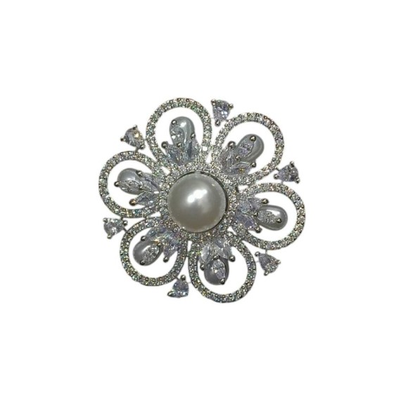 Regal Pearl & Zircon Cocktail Ring |American Diamond ring for woman | DR04WHRH