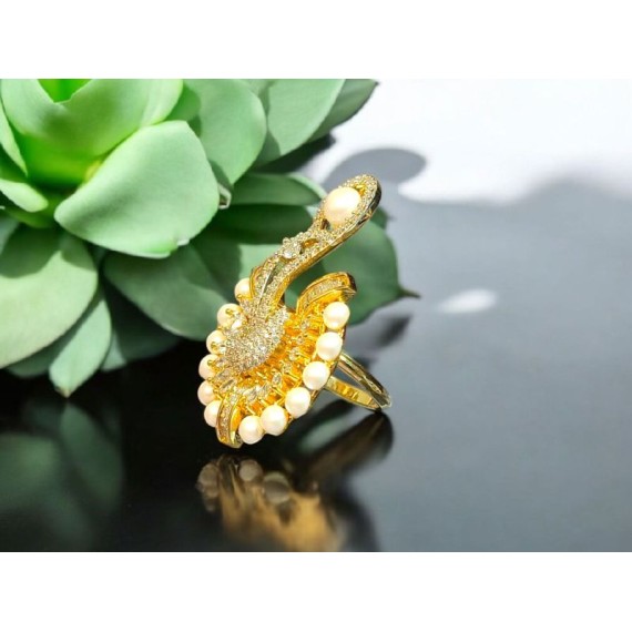 Elegant Pearl & Cubic Zirconia Designer Ring |Cocktail Ring for women | DR10WHGO