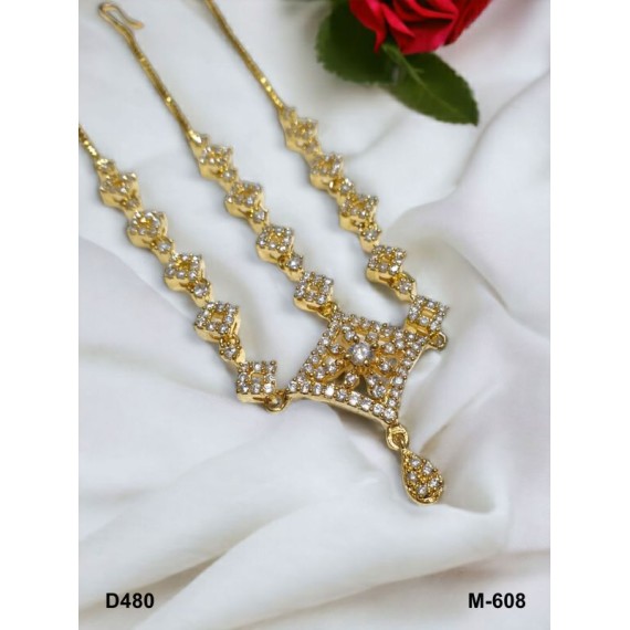 D480WHGO Affordable artificial american diamond gold plated tikka