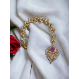 Gold Plated American Diamond Studded Heart Shaped Forehead Mang Tikka for Women | D482REGO