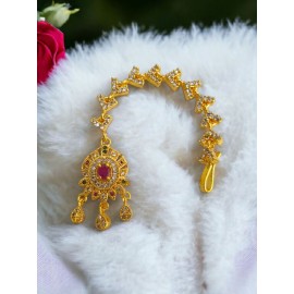 RinGold Traditional Gold Plated Forehead Mang Tikka | Red & Green Stone Design Ethnic Bridal Jewelry | D544MUGO