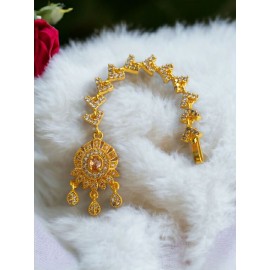 RinGold Traditional Gold Plated Forehead Mang Tikka | Red & Green Stone Design Ethnic Bridal Jewelry | D544YEGO