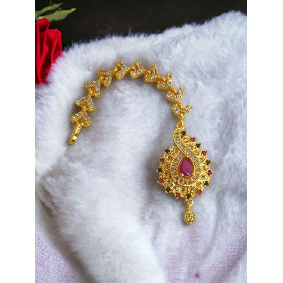 Affordable  CZ AD gold plated maang tikka artificial D554REGO