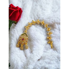 Traditional Gold Plated Forehead Mang Tikka with Red & Green Stone Design | Ethnic Bridal Jewelry | D742MUGO