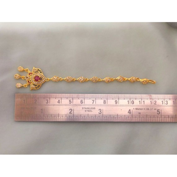 Bridal CZ Maang Tikka for Women | Gold-Plated Brass Forehead Jewelry | D744REGO