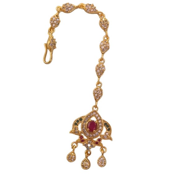 Bridal CZ Maang Tikka for Women | Gold-Plated Brass Forehead Jewelry | D744REGO