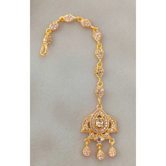 Bridal CZ Maang Tikka for Women | Gold-Plated Brass Forehead Jewelry | D744WHGO