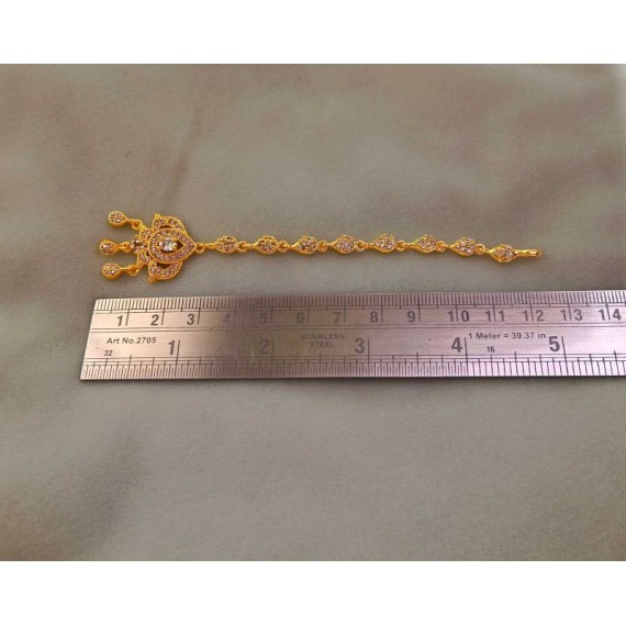 Bridal CZ Maang Tikka for Women | Gold-Plated Brass Forehead Jewelry | D744WHGO