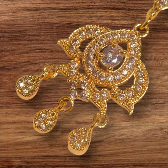 Bridal CZ Maang Tikka for Women | Gold-Plated Brass Forehead Jewelry | D744WHGO