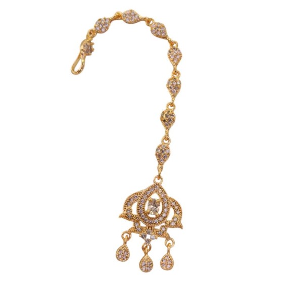 Bridal CZ Maang Tikka for Women | Gold-Plated Brass Forehead Jewelry | D744WHGO