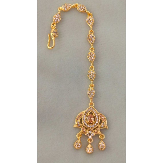 Bridal CZ Maang Tikka for Women | Gold-Plated Brass Forehead Jewelry | D744YEGO