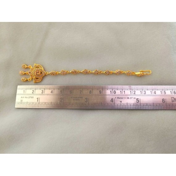 Bridal CZ Maang Tikka for Women | Gold-Plated Brass Forehead Jewelry | D744YEGO