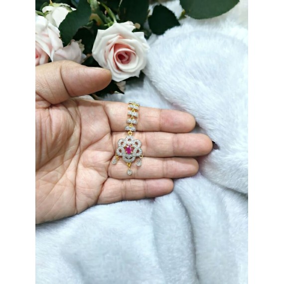 NO03RERH Affordable artificial CZ AD gold plated mang tikka