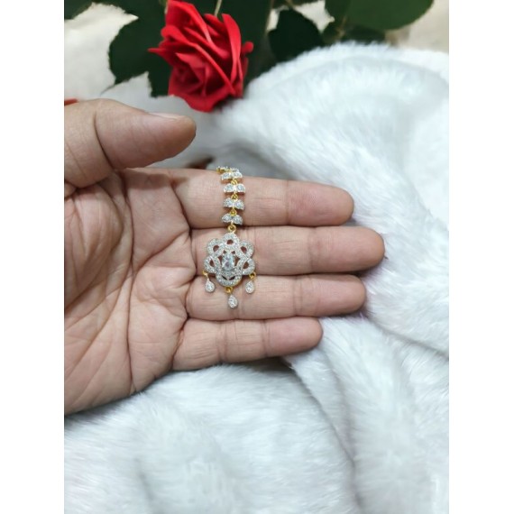 NO03WHRH Affordable artificial CZ AD gold plated mang tikka