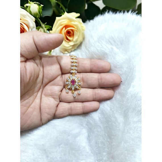 NO05RERH Affordable artificial CZ AD gold plated mang tikka