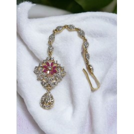 NO11RERH Affordable artificial CZ AD gold plated mang tikka